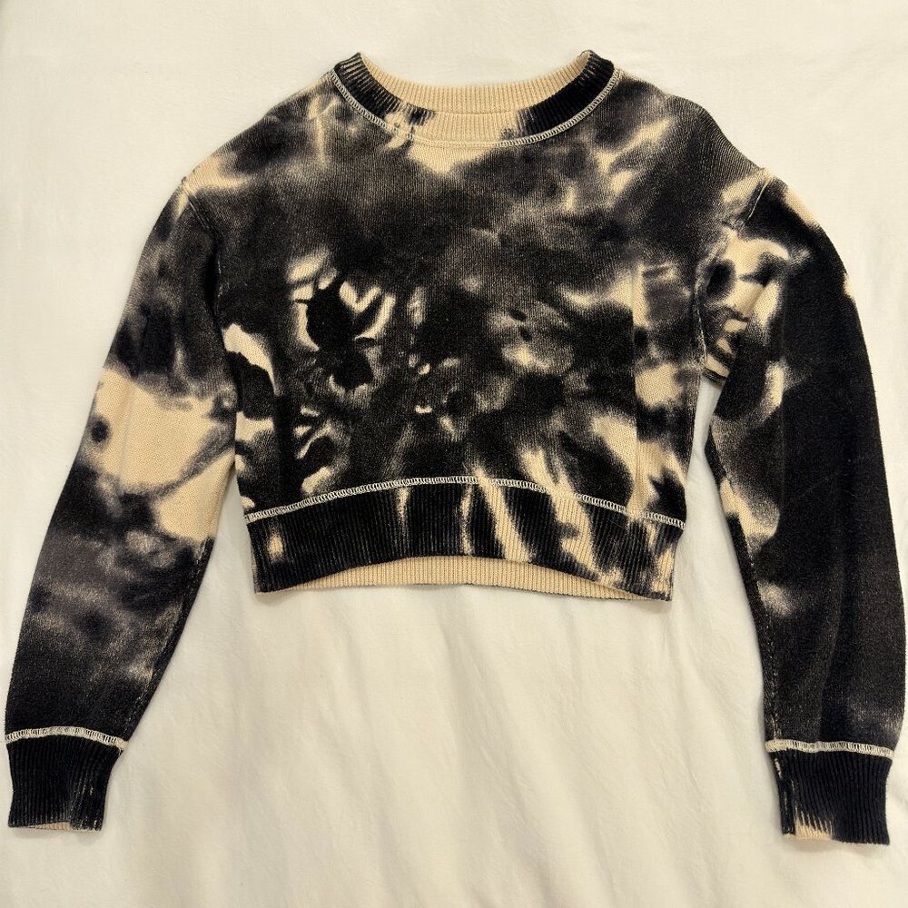 Natural Life Black & Cream Tie Dye Cropped Sweater
